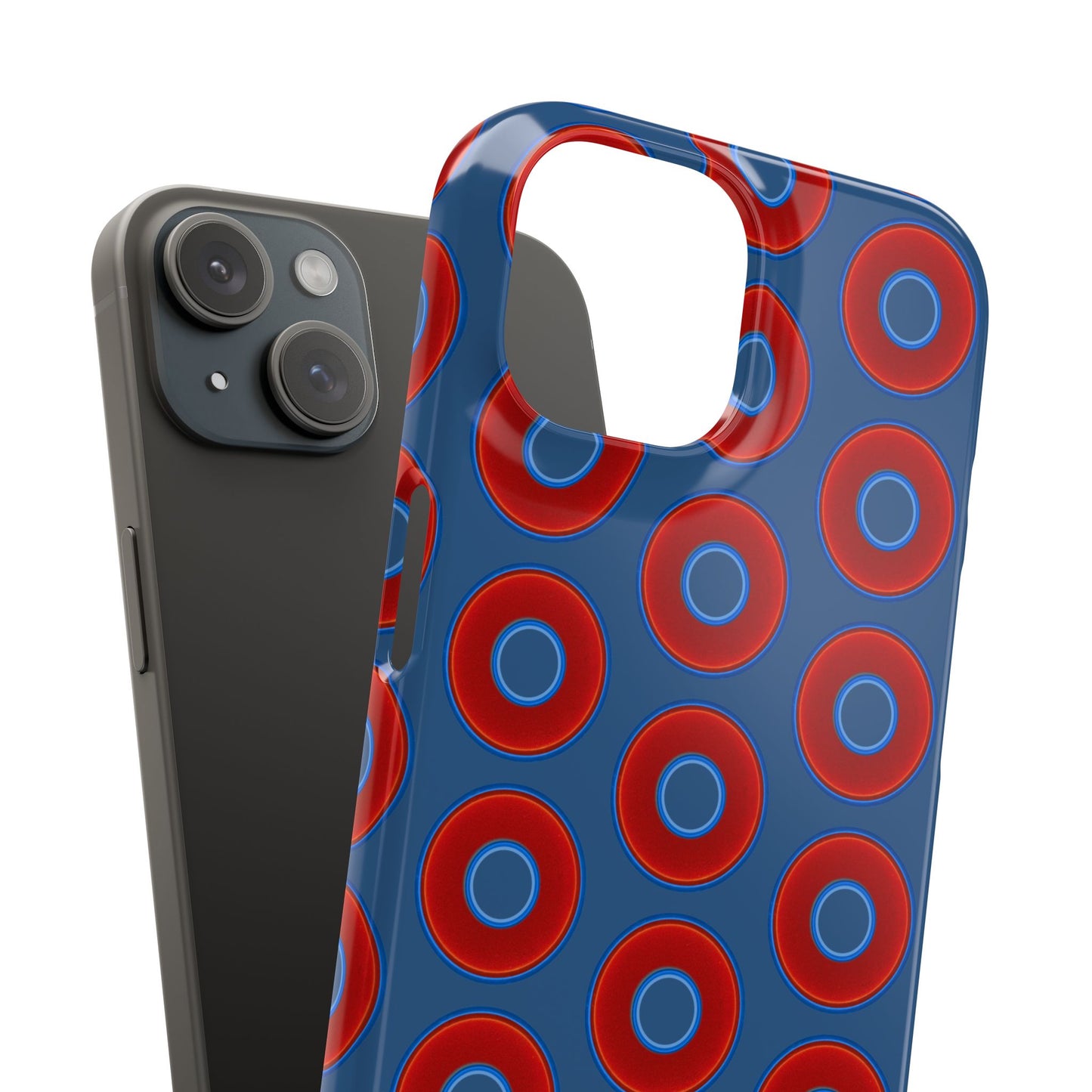 Lumpy Donut Snap Case - red vivid donut print w/light navy blue background