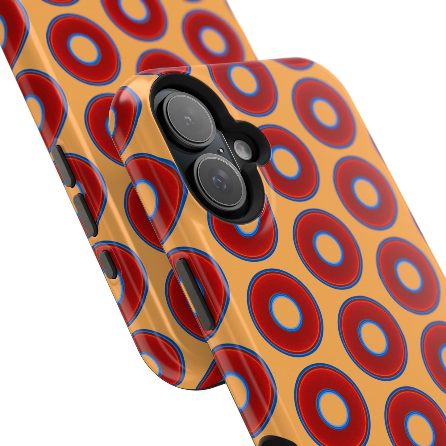 Impact-Resistant Lumpy Donut Case - red vivid donut print w/creamsicle orange background