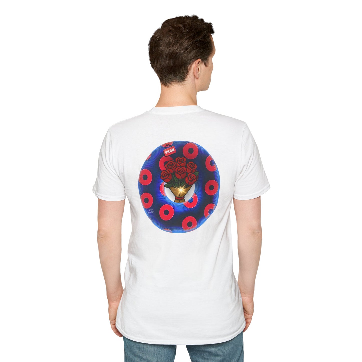 Classic Donut Tee - Unisex Soft-Style - "Donuts of Phreedom" - red/blue paradoxical blimpy donut