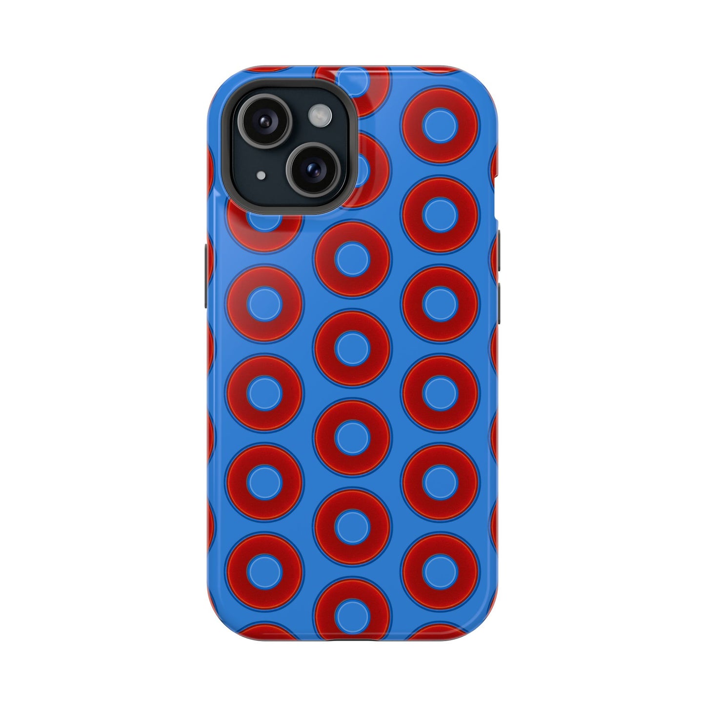 Impact-Resistant Lumpy Donut Case - red vivid donut print w/light royal blue background
