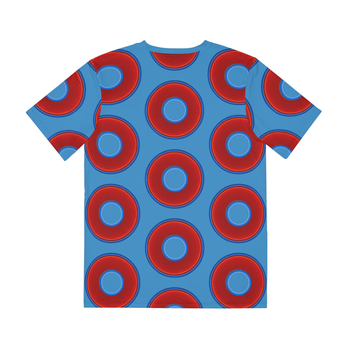 Multi-Beastie Giant Donut AOP Polyester Tee - red vivid donut print w/light steel blue background
