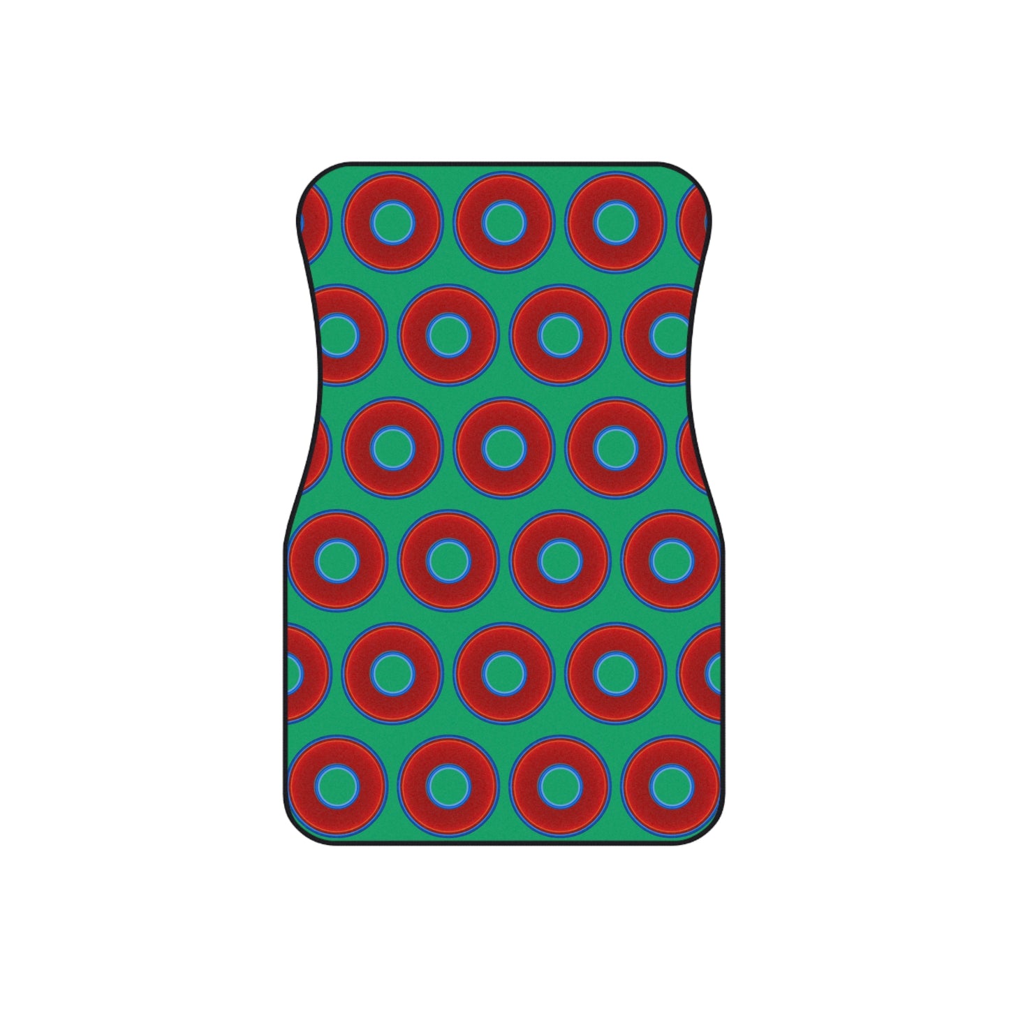 Contacted Car Mats - vivid donut print w/jade green background