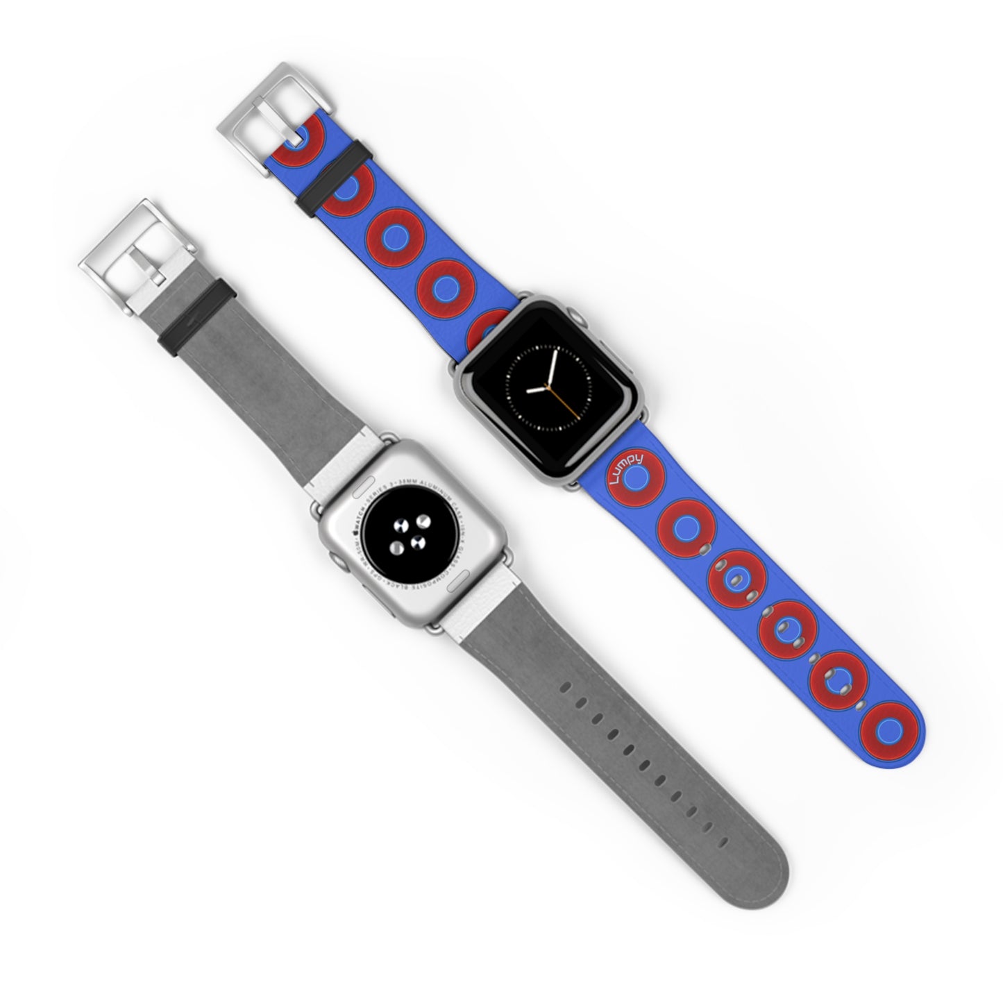 Lumpy Donut Wristband - compatible w/apple watch - red vivid donuts w/royal blue background