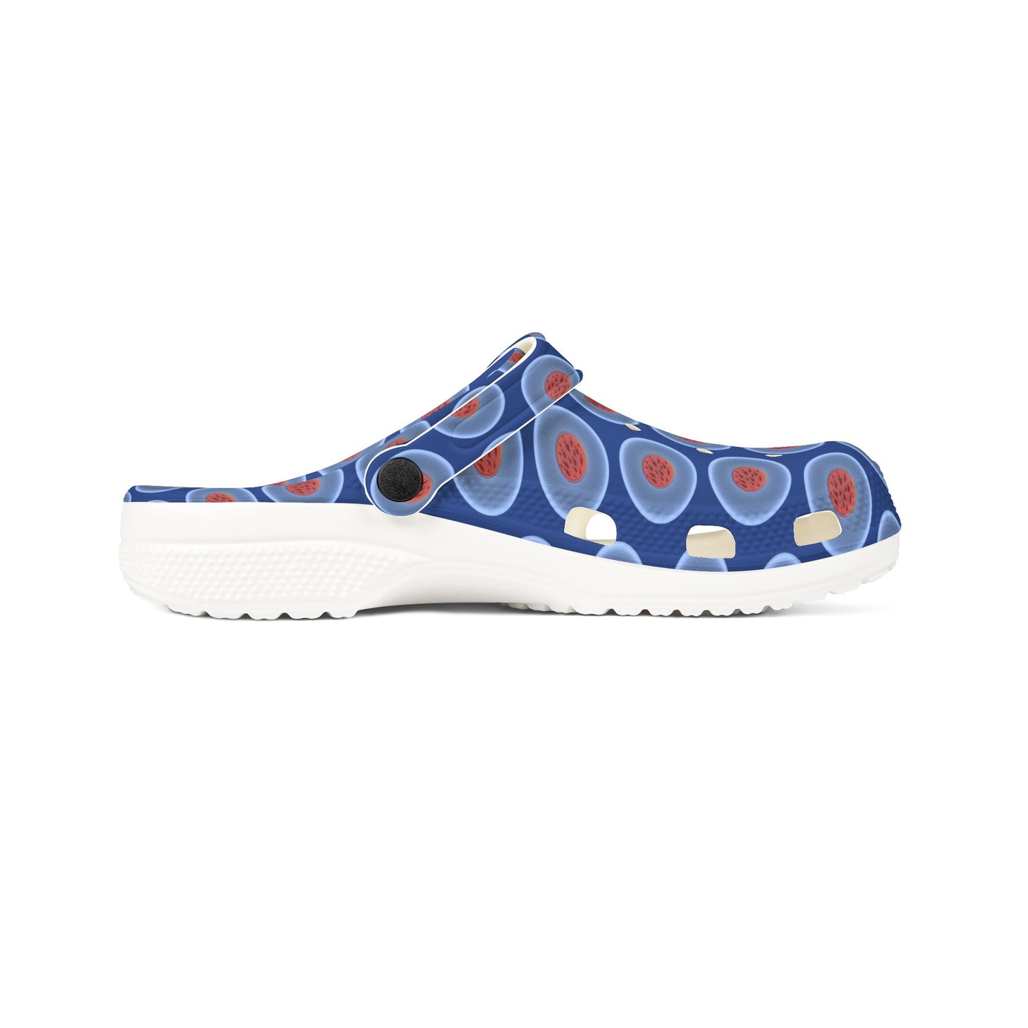 Spatchcocks - donut slip-on shoes - "The Donut Swimming By" - variant 1 - light blue phatty donuts w/dark blue background background [unisex]