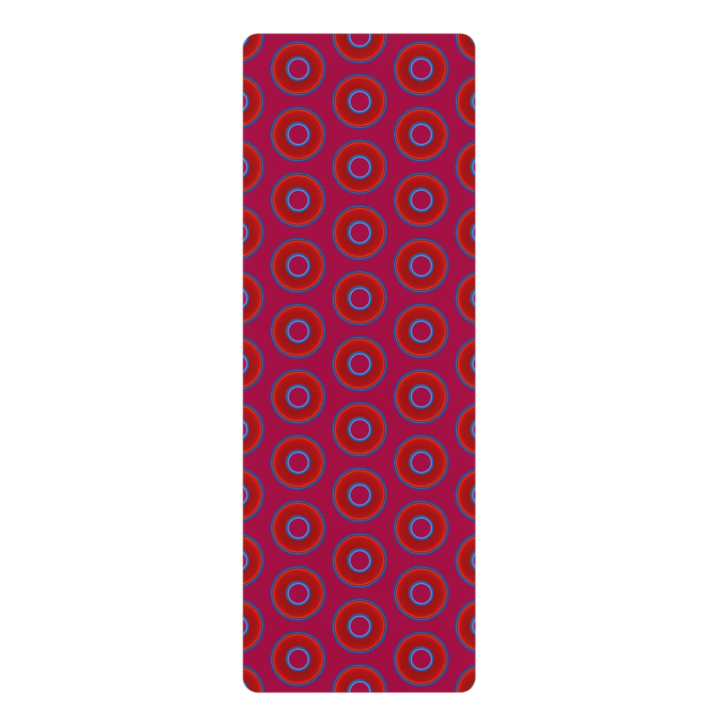 Lumpy Donut Yoga Mat :) - 24″ x 70" - vivid red donut print w/dark magenta background
