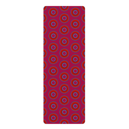 Lumpy Donut Yoga Mat :) - 24″ x 70" - vivid red donut print w/dark magenta background