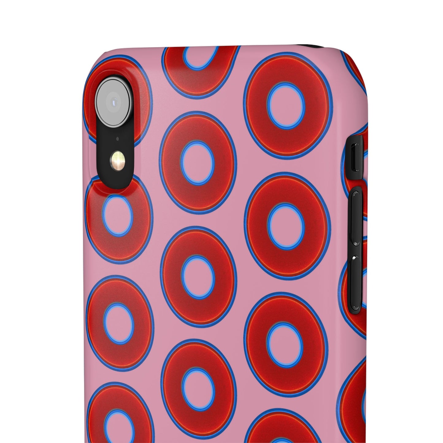 Lumpy Donut Snap Case - red vivid donut print w/pale magenta background