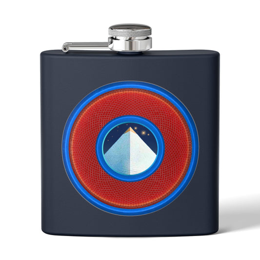 Lump's Donut Flask 6 oz -  "Limestone Flask" - red/light blue rustic donut - [*w/your choice of 6 backgrounds]