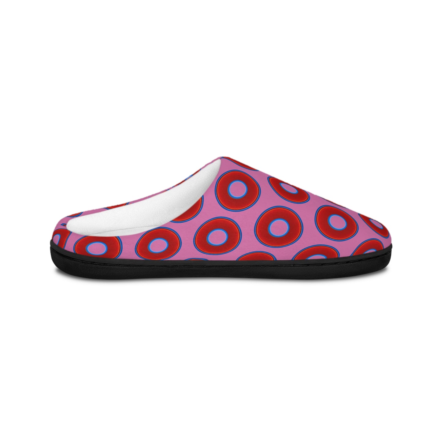 Women's Lumpy Slippers - red vivid donut print w/pink background