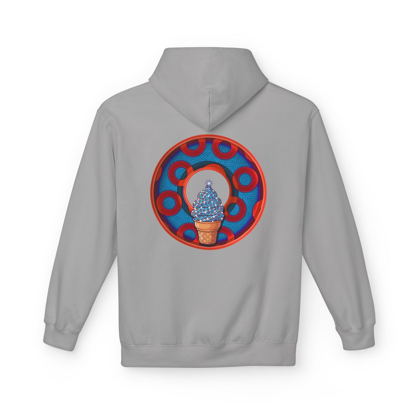 Fleece Harry Hoodies [Midweight Soft-style] - "We All Scream It's ICE Cream - YEMSG Donut" - blue/red rustic paradox donut