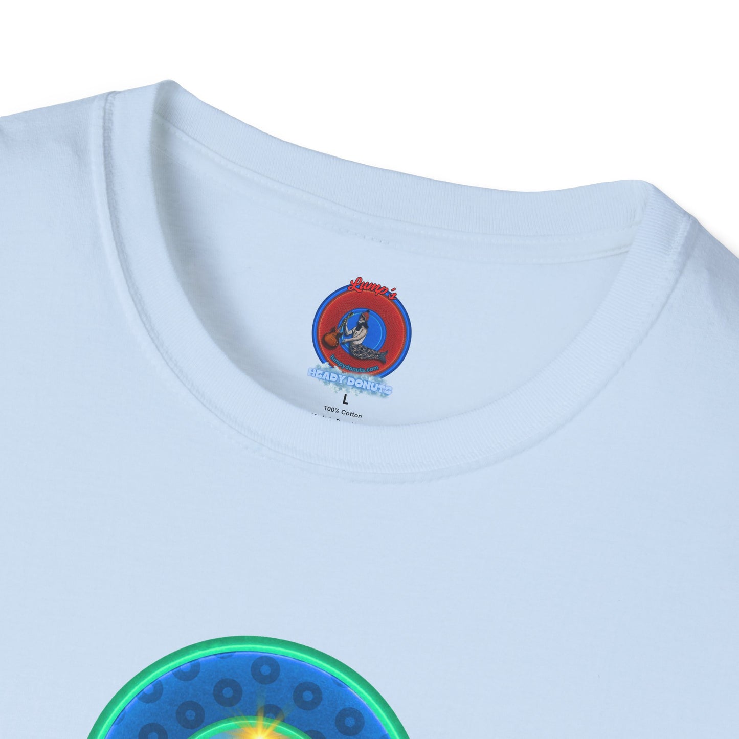Classic Donut Tee - Unisex Soft-Style - "Devil's Drowning Donuts" - blue/green paradox donut