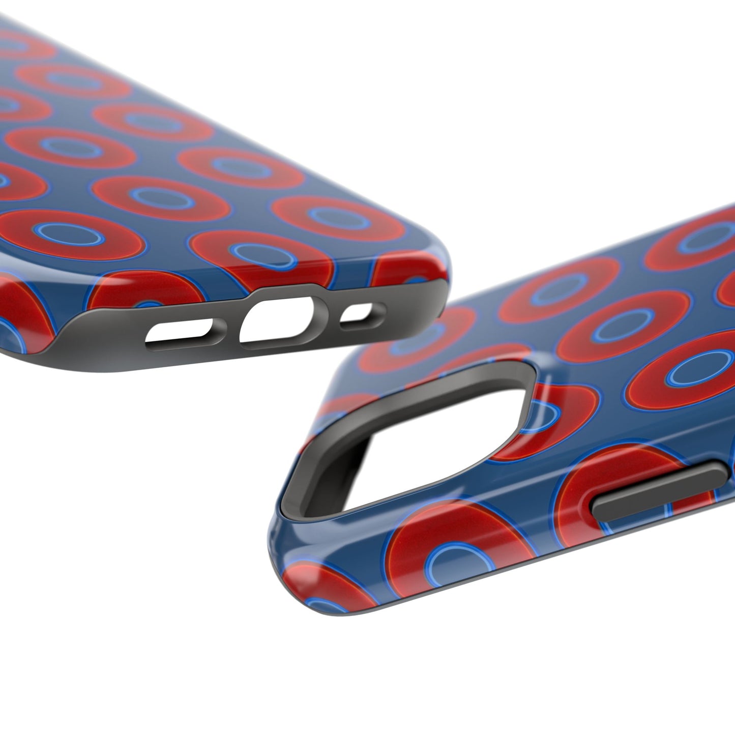 Impact-Resistant Lumpy Donut Case - red vivid donut print w/light navy blue background