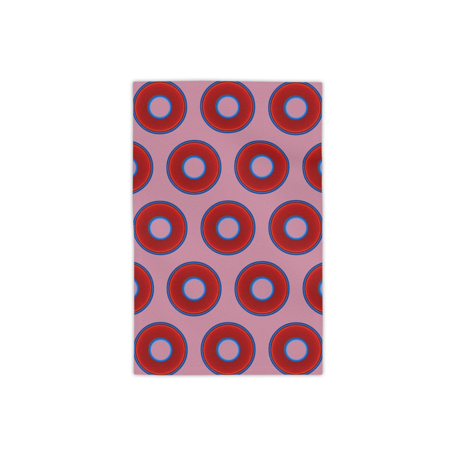 Lumpy Donut Towels - vivid red donuts w/pale magenta background