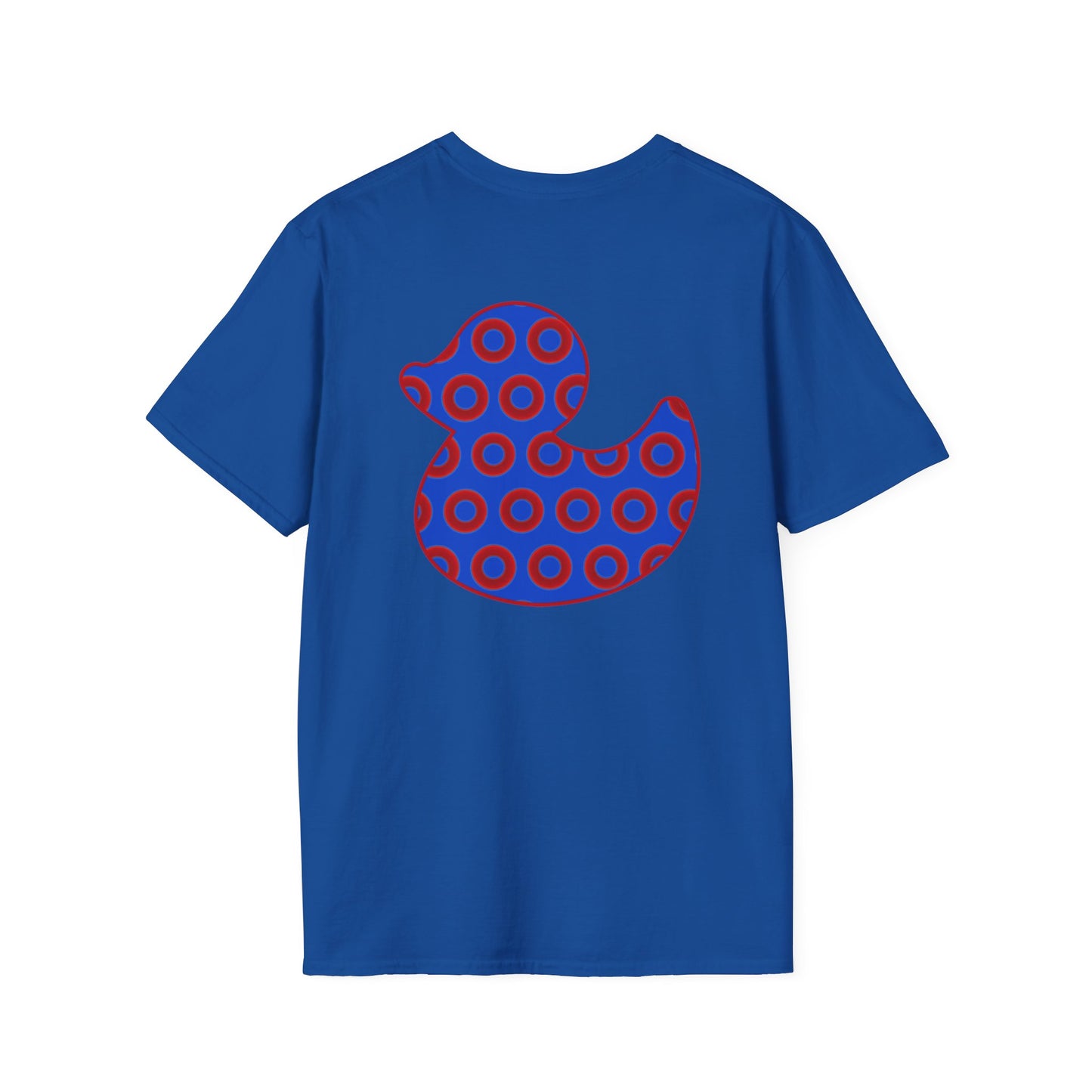 Classic Donut Tee - Unisex Soft-Style - "Rubber Ducky Bath Time Donut" - vivid red/blue donut pattern - variant 3