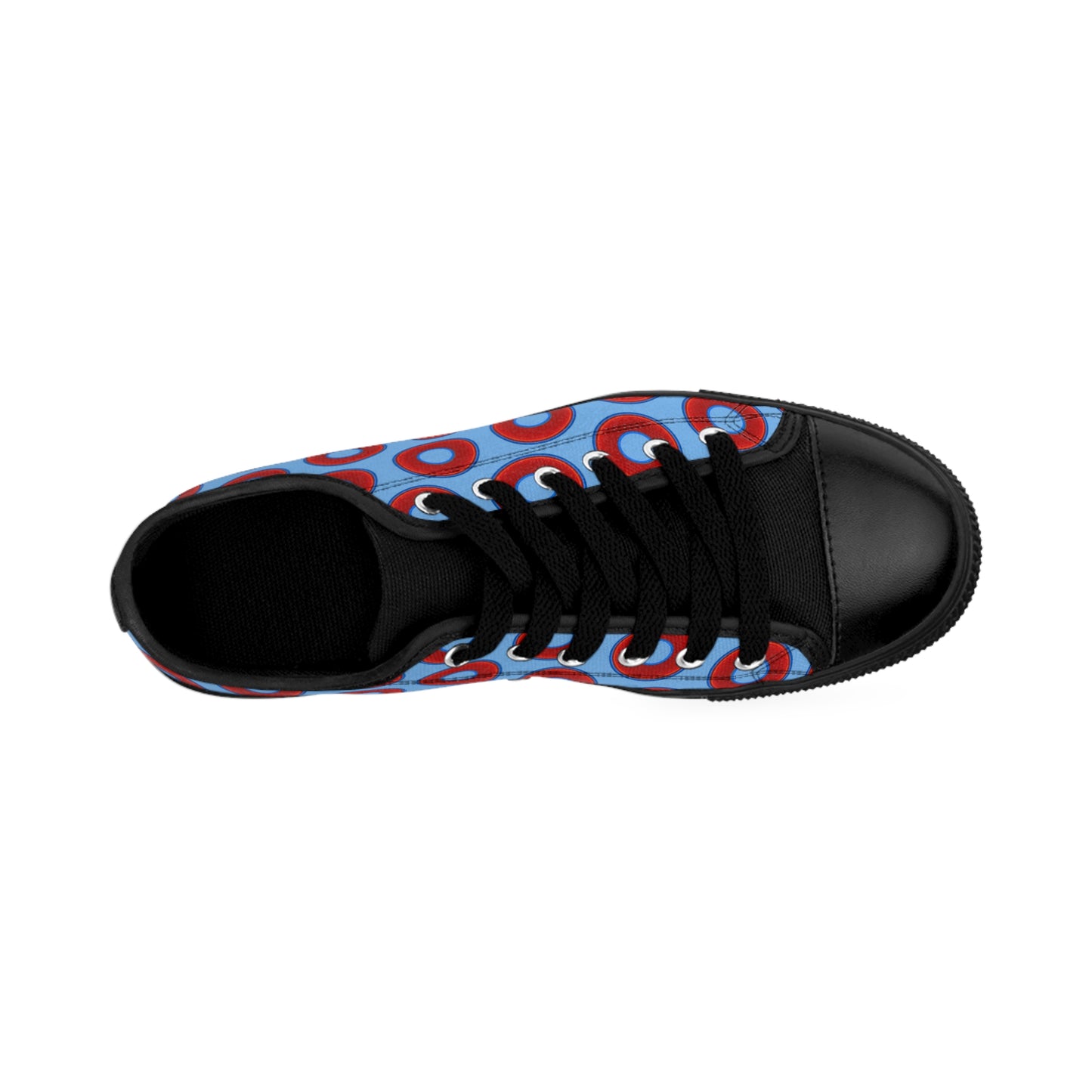 Men's Cushiony Convectors - Low Top - large red vivid donut print w/light blue background