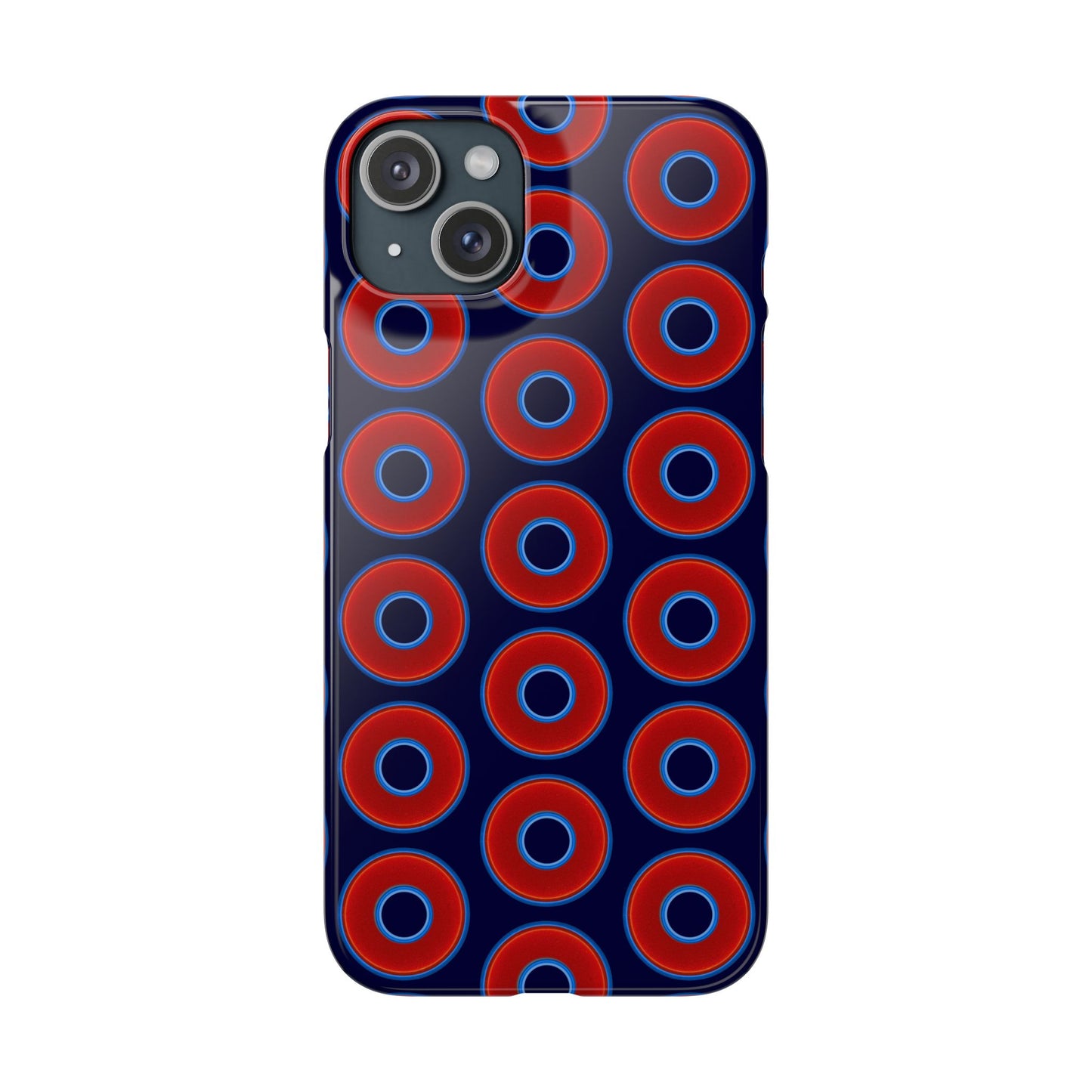 Lumpy Donut Snap Case - red vivid donut print w/midnight blue background