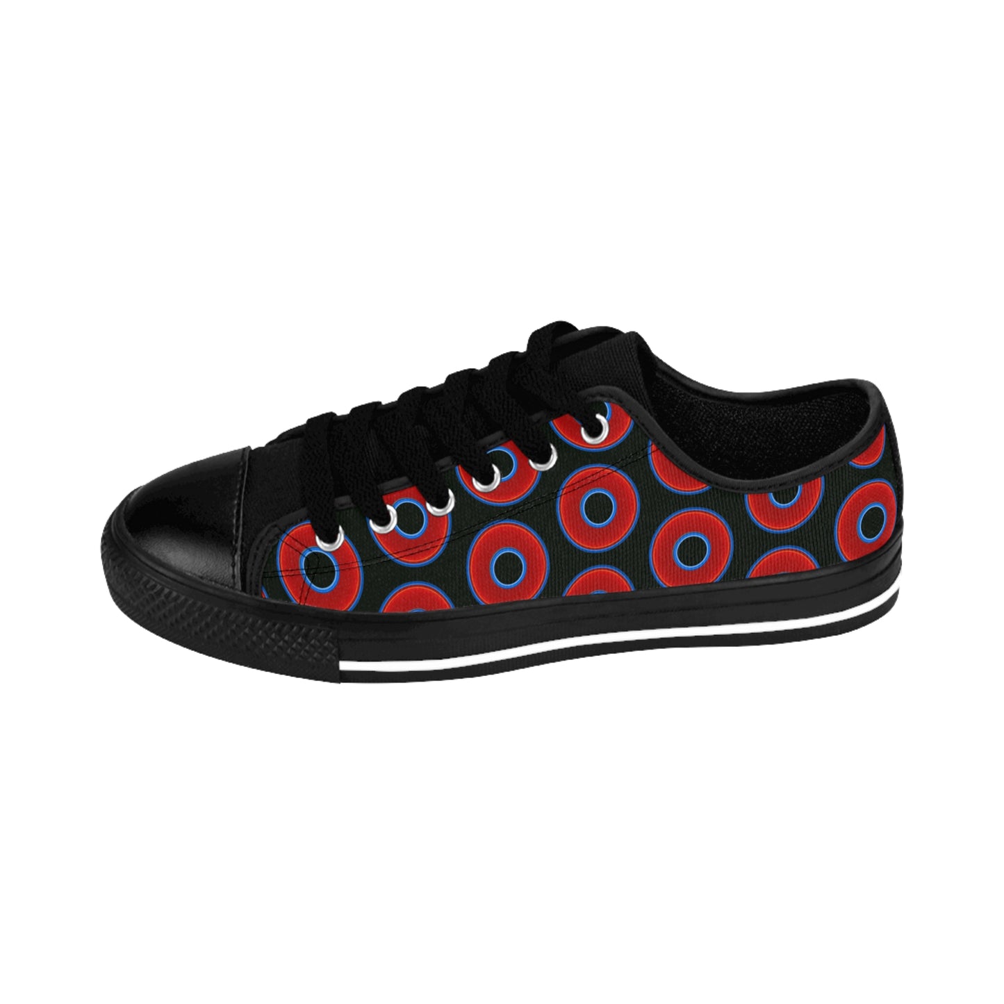 Men's Cushiony Convectors - Low Top - large red vivid donut print w/midnight moss green background