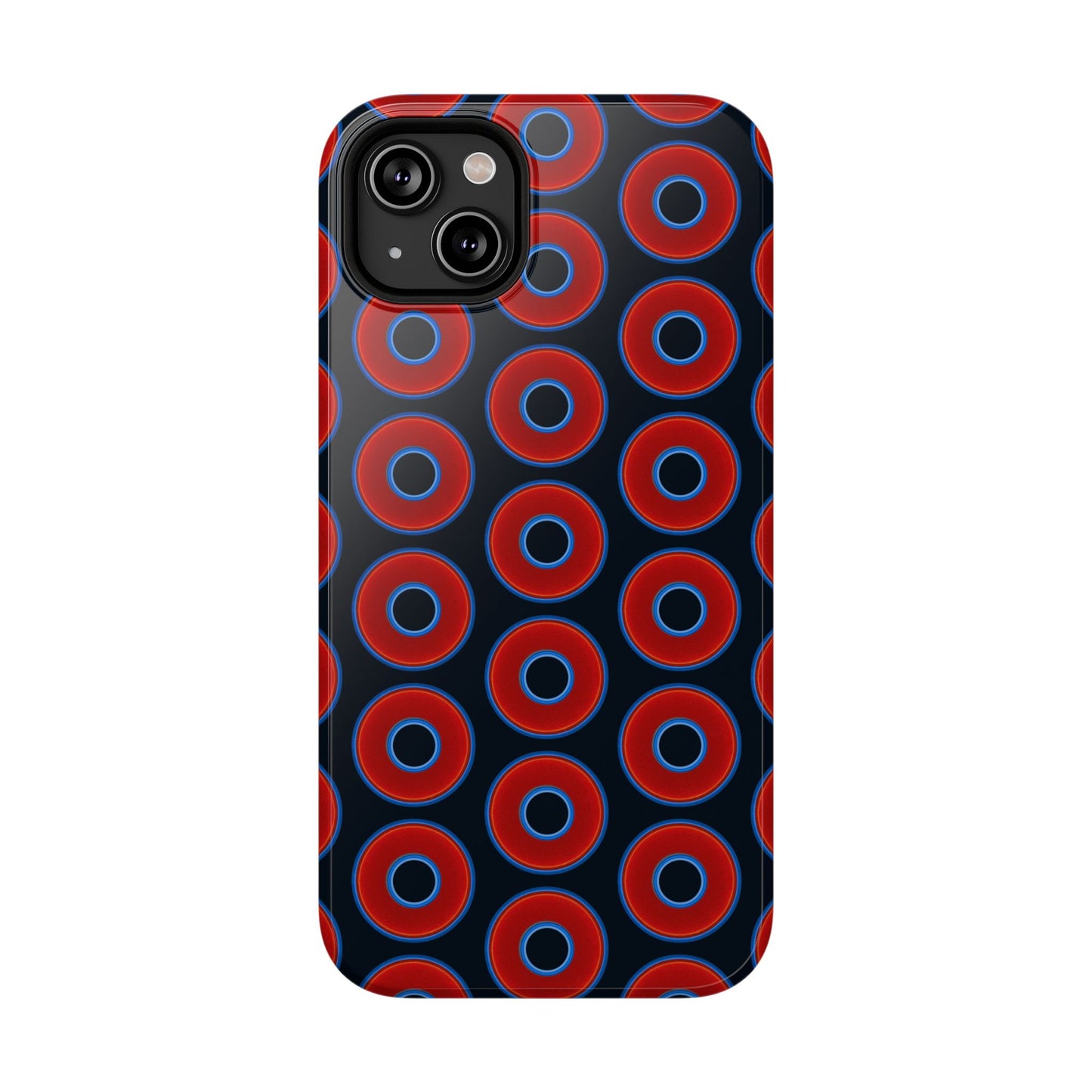 Impact-Resistant Lumpy Donut Case - red vivid donut print w/blue charcoal background