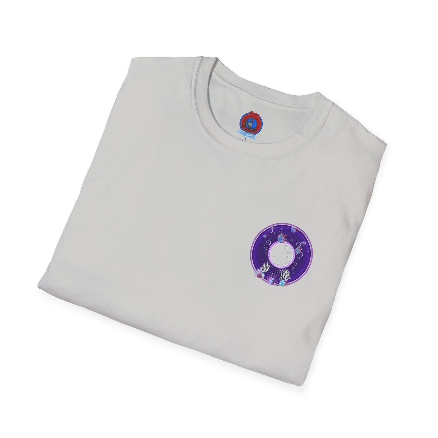 Classic Donut Tee - Unisex Soft-Style - "Sure That Sirens Made This Donut For Me" - vivid dark purple/light purple donut