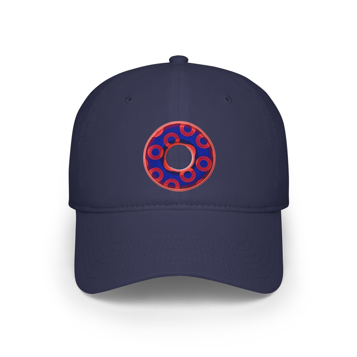 Lumpy Donut Baseball Cap - "Paradoxical Weathered Donut" - variant 1 - red/blue donuts donut w/