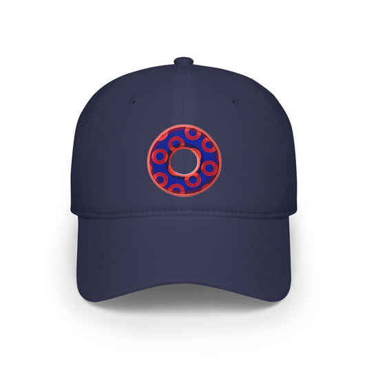 Lumpy Donut Baseball Cap - "Paradoxical Weathered Donut" - variant 1 - red/blue donuts donut w/