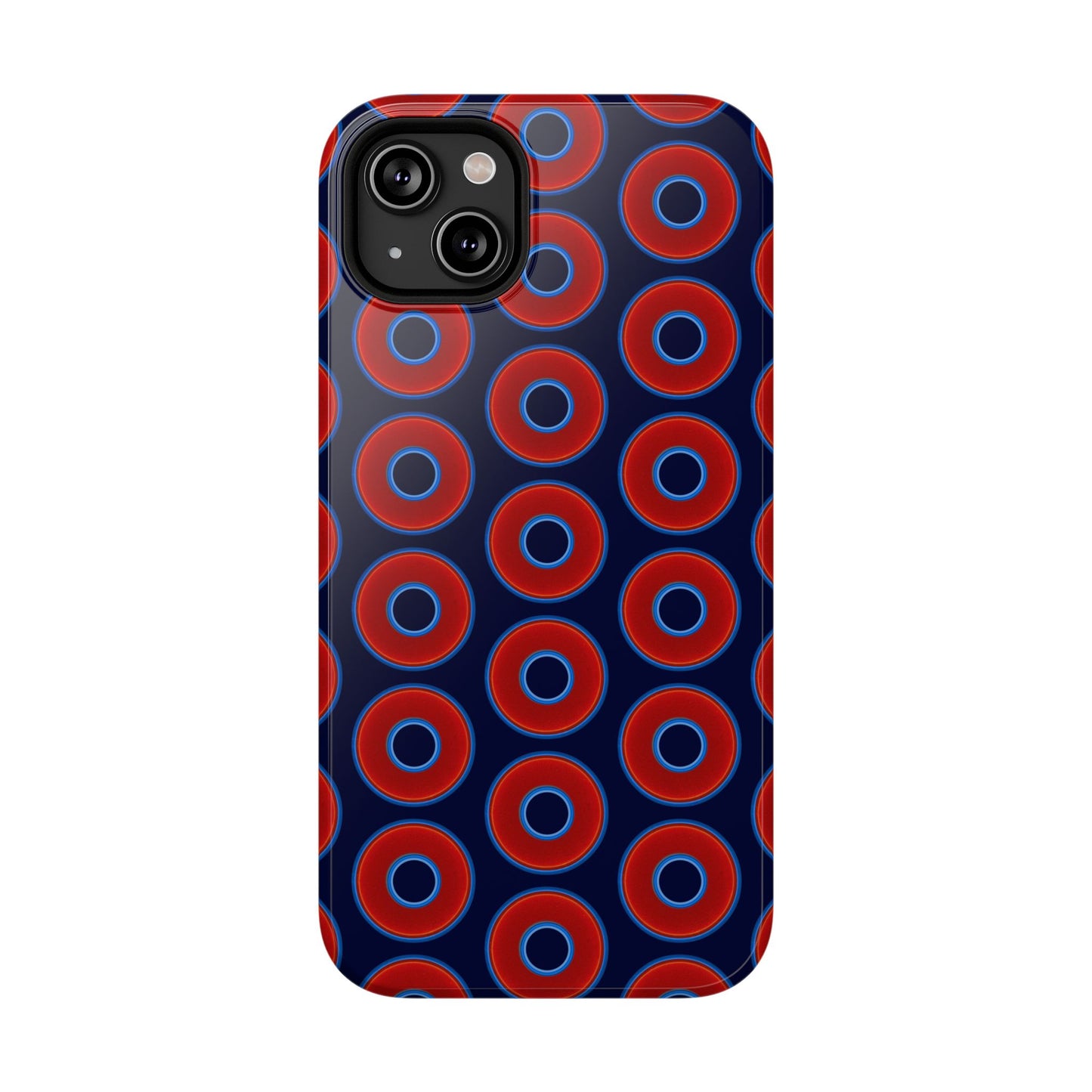Impact-Resistant Lumpy Donut Case - red vivid donut print w/dark navy blue background