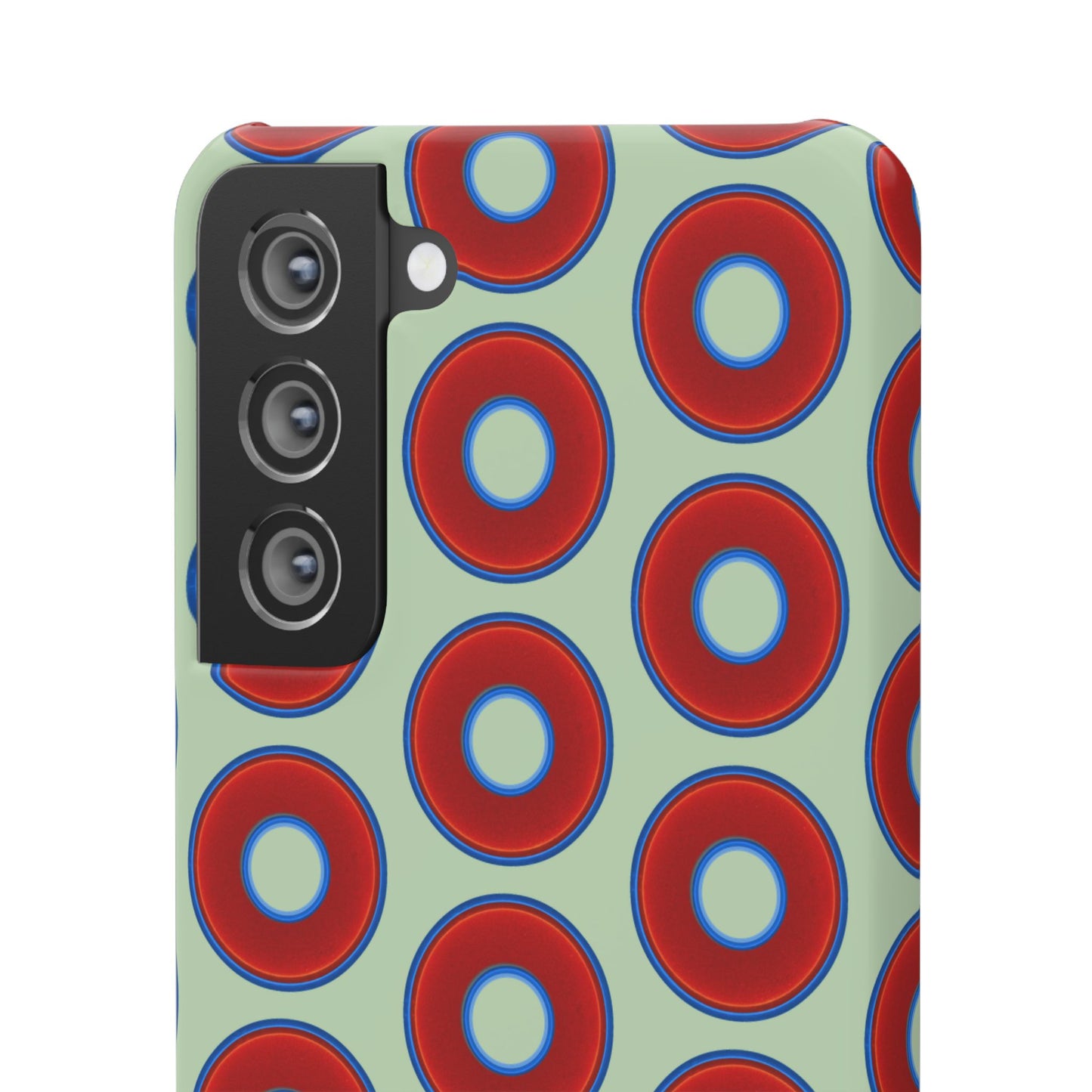 Lumpy Donut Snap Case - red vivid donut print w/seafoam green background