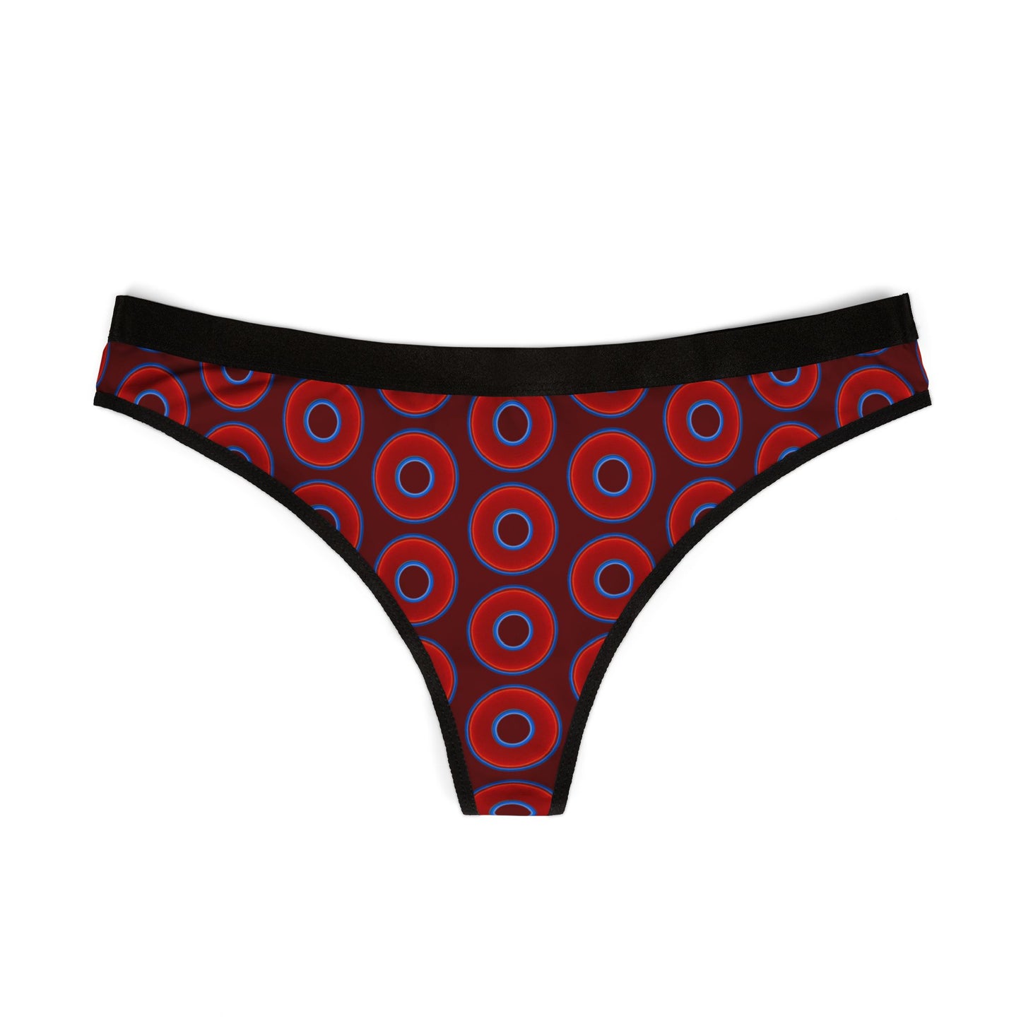 Lumpy Donut Thongs - red vivid donut print w/dark red background