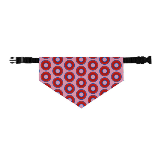 Jim's Lumpy Bandana Pet Collar - vivid red donuts w/pale magenta background
