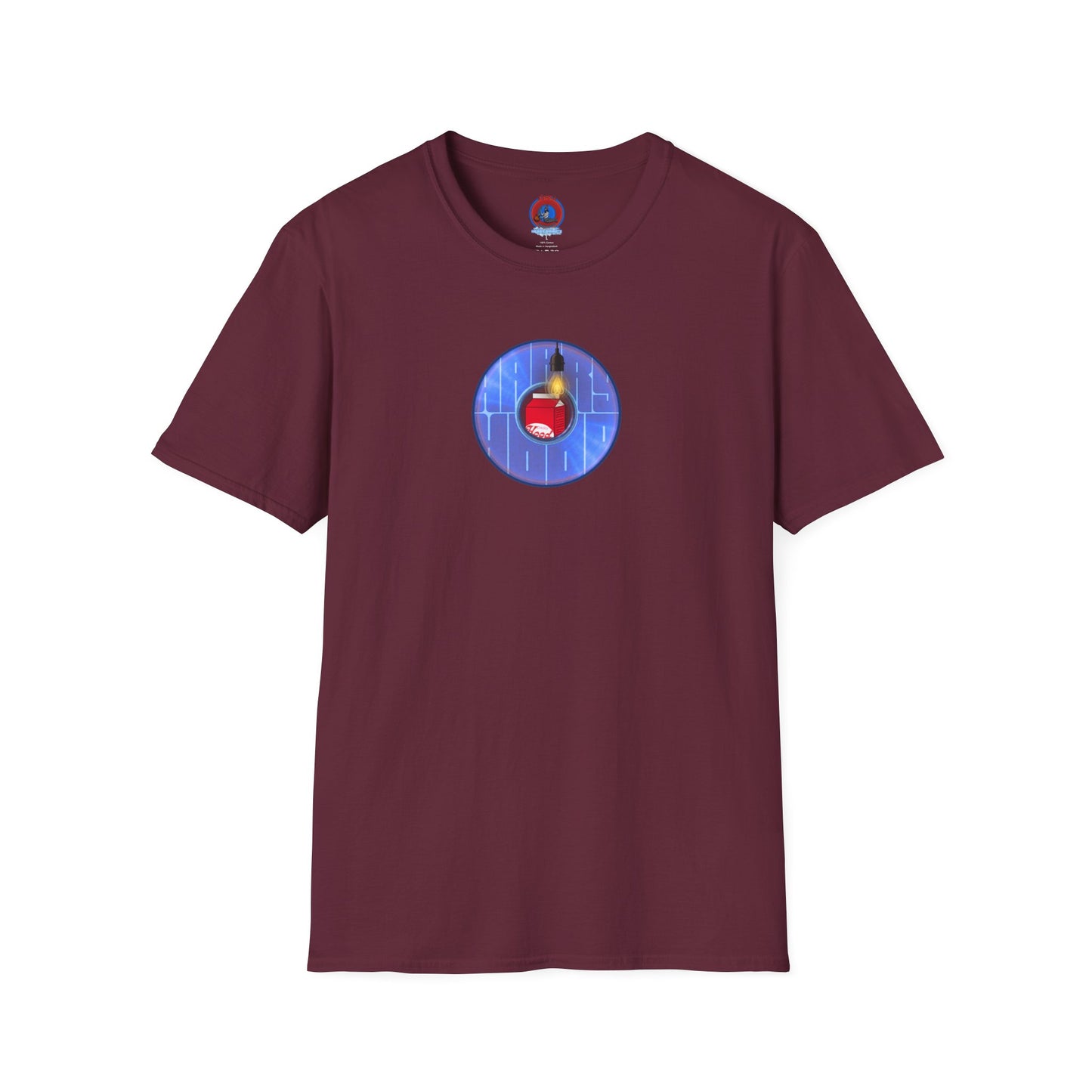 Classic Donut Tee - Unisex Soft-Style - "Harry Left His Donut Shirt" - series 1.0  - variant 4 - purple/blue donut - w/milk & light on