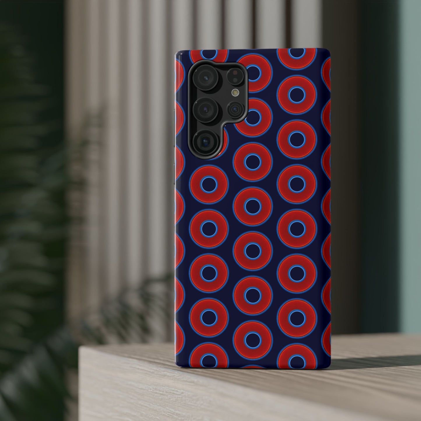 Impact-Resistant Lumpy Donut Case - red vivid donut print w/dark navy blue background