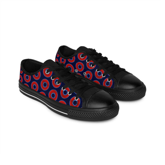 Men's Cushiony Convectors - Low Top - large red vivid donut print w/dark navy blue background