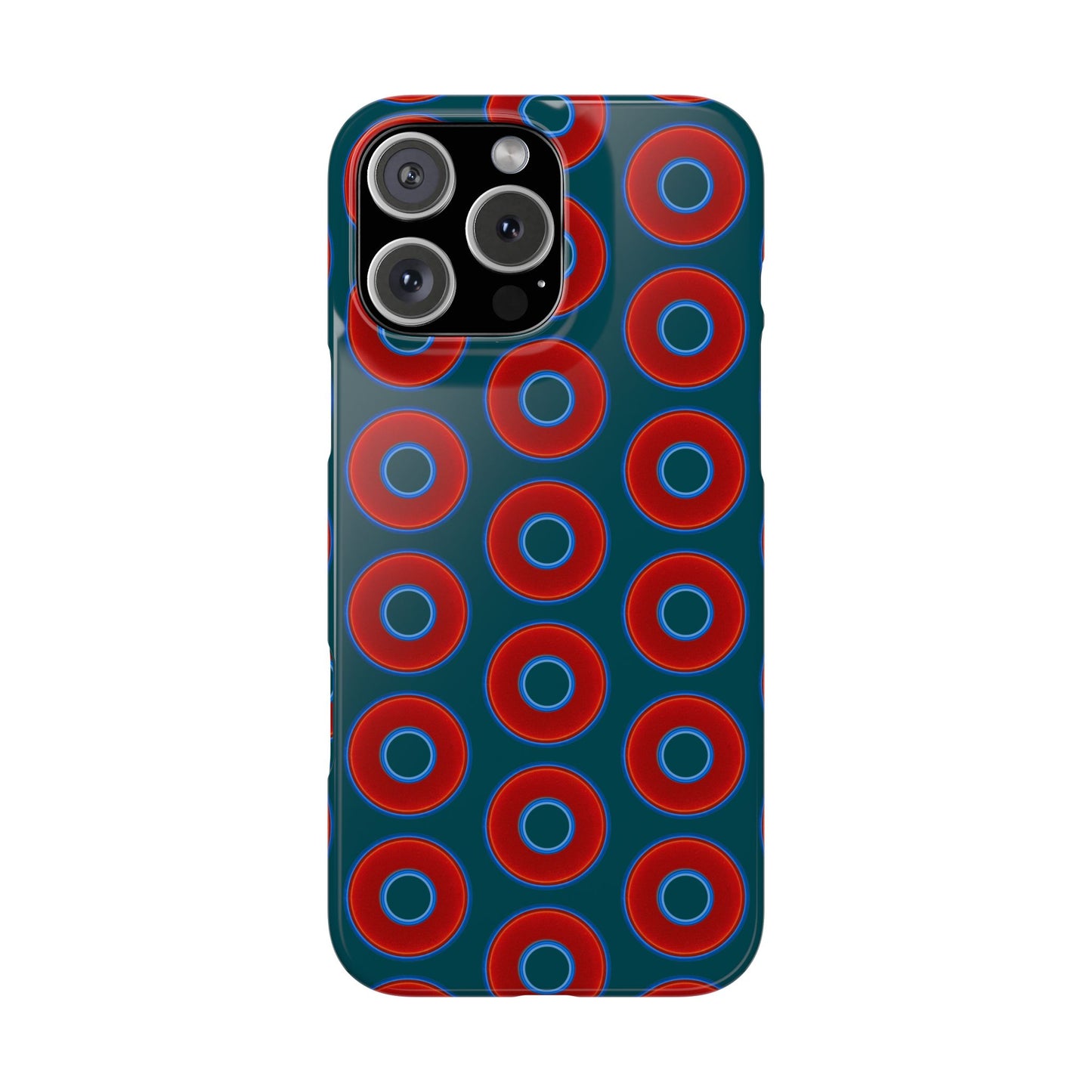 Lumpy Donut Snap Case - red vivid donut print w/midnight teal green background