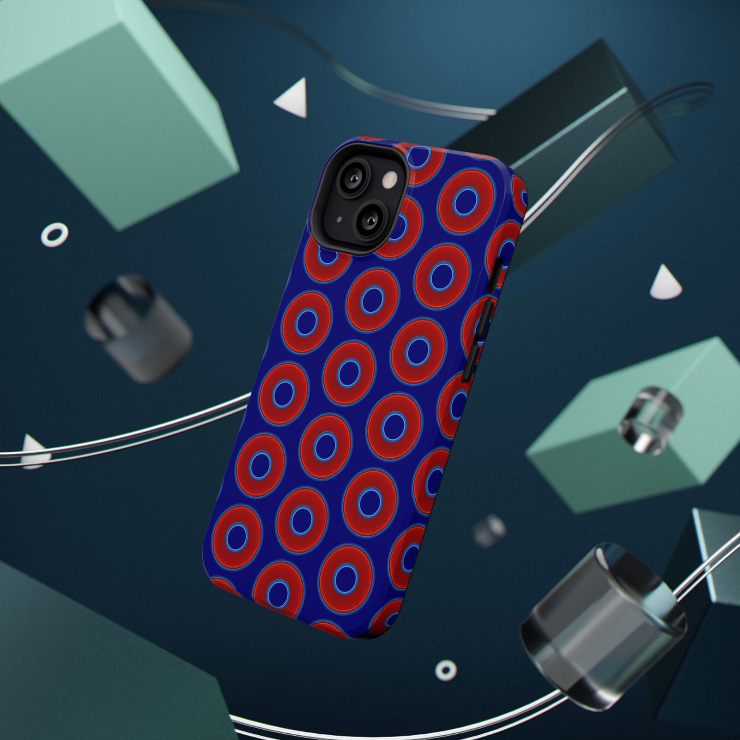 Impact-Resistant Lumpy Donut Case - red vivid donut print w/vivid navy background
