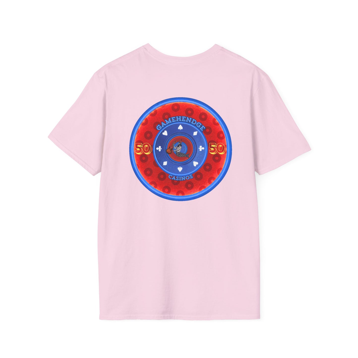 Classic Donut Tee - Unisex Soft-Style - "Phishy Chips" - vivid red/blue widemouthed paradox donut