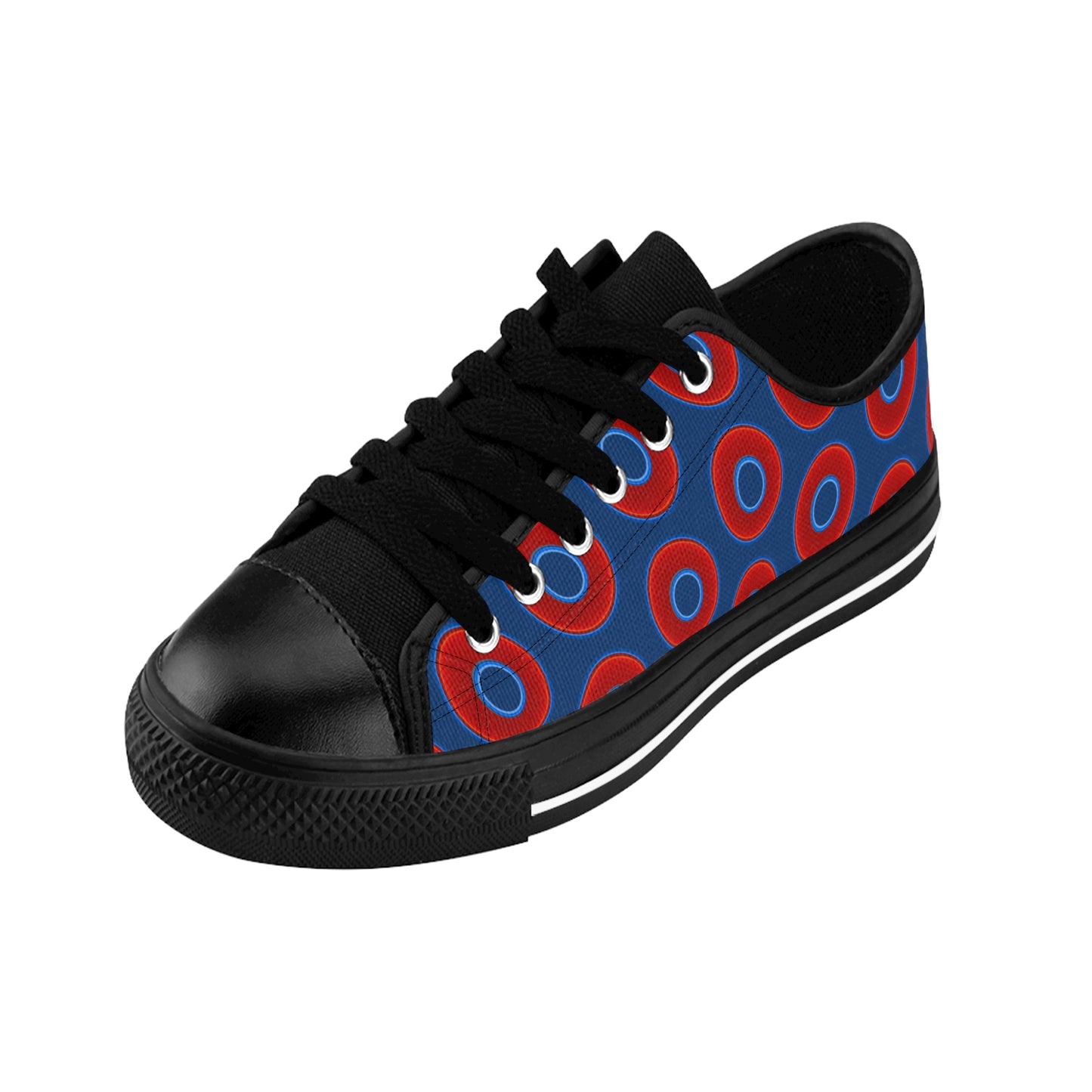 Men's Cushiony Convectors - Low Top - large red vivid donut print w/Atlantic navy background