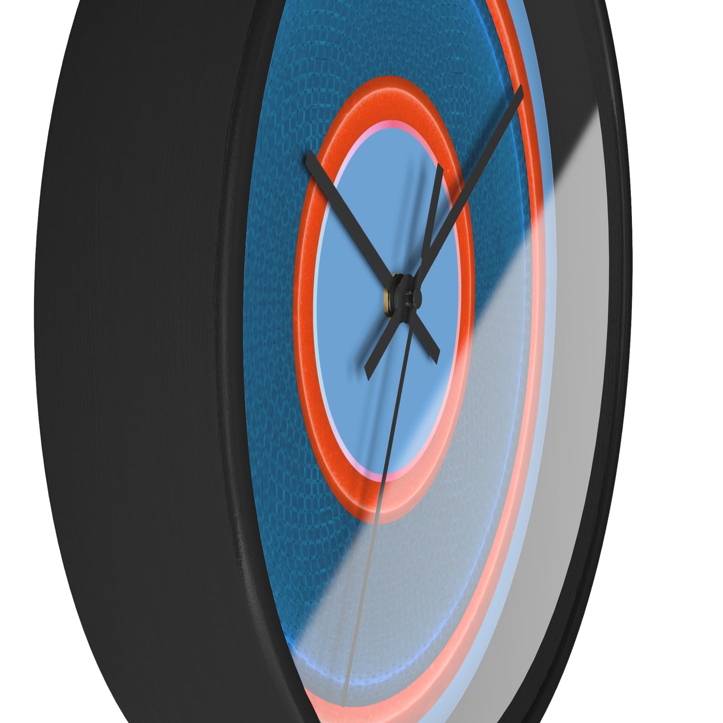 Lumpy Wall Clock - blue rustic donut w/light red/orange edging - variant 2 w/light blue background