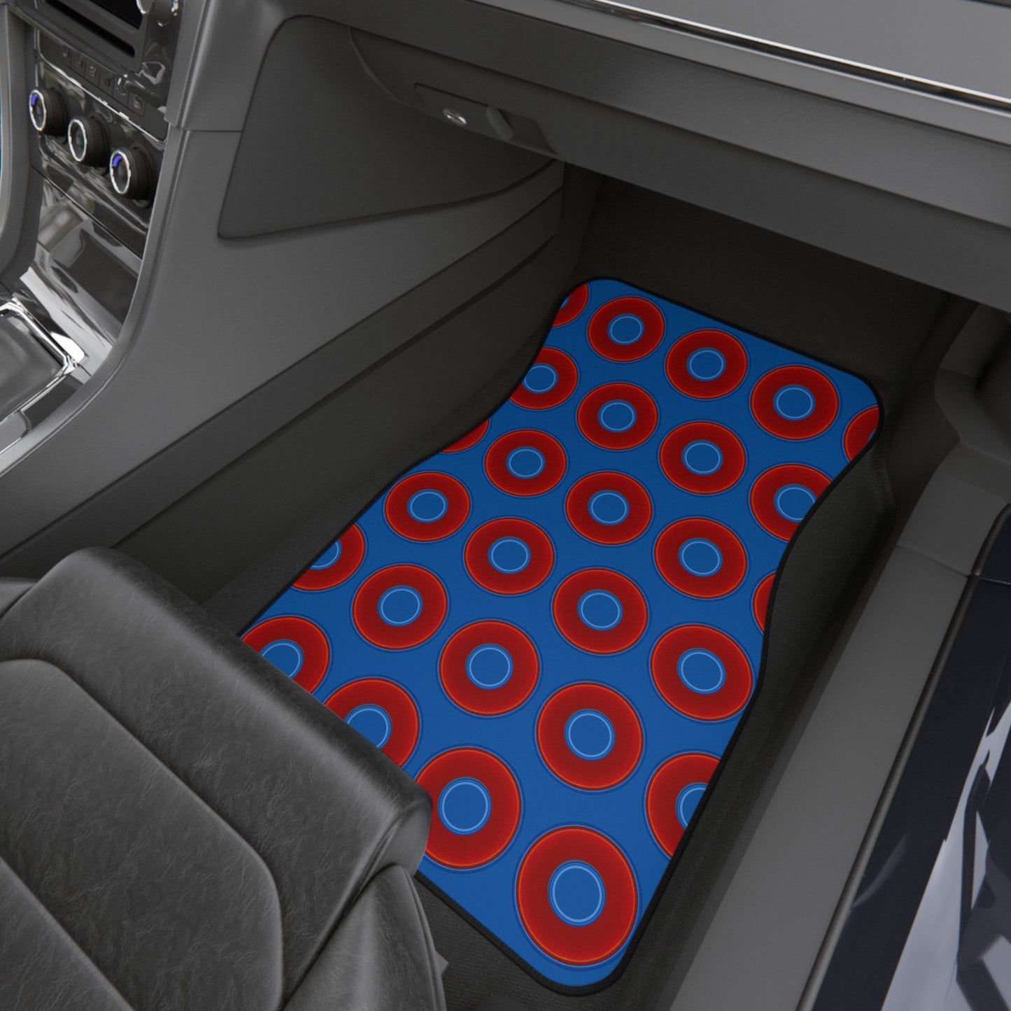 Contacted Car Mats - vivid donut print w/dark royal blue background