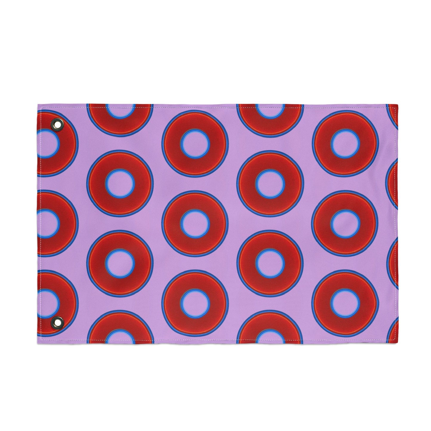 Lumpy Flagpole Sitters - Donut Flags [12" x 18"] - red vivid donut print w/wisteria purple background