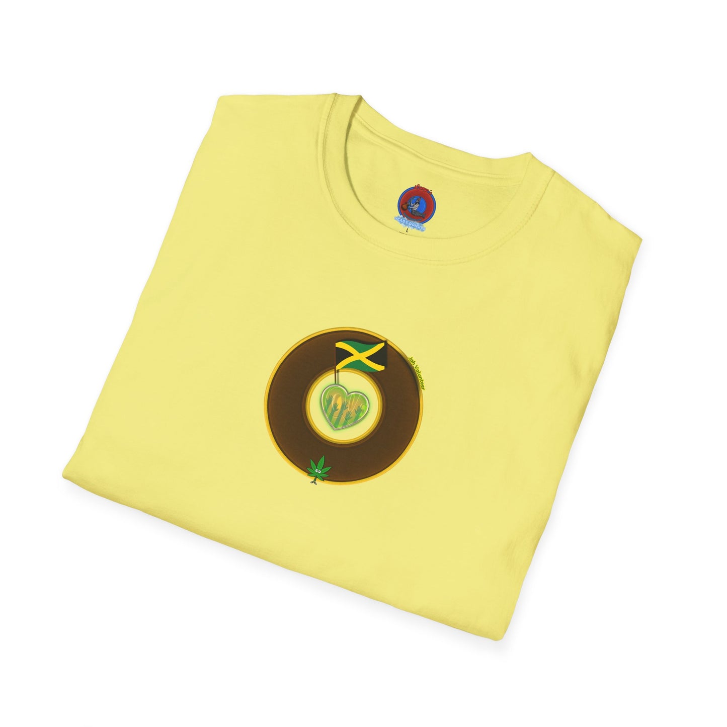 Classic Donut Tee - Unisex Soft-Style - "Jah Volunteers Protect Jah Love... and donuts!" - vivid brown/gold donut