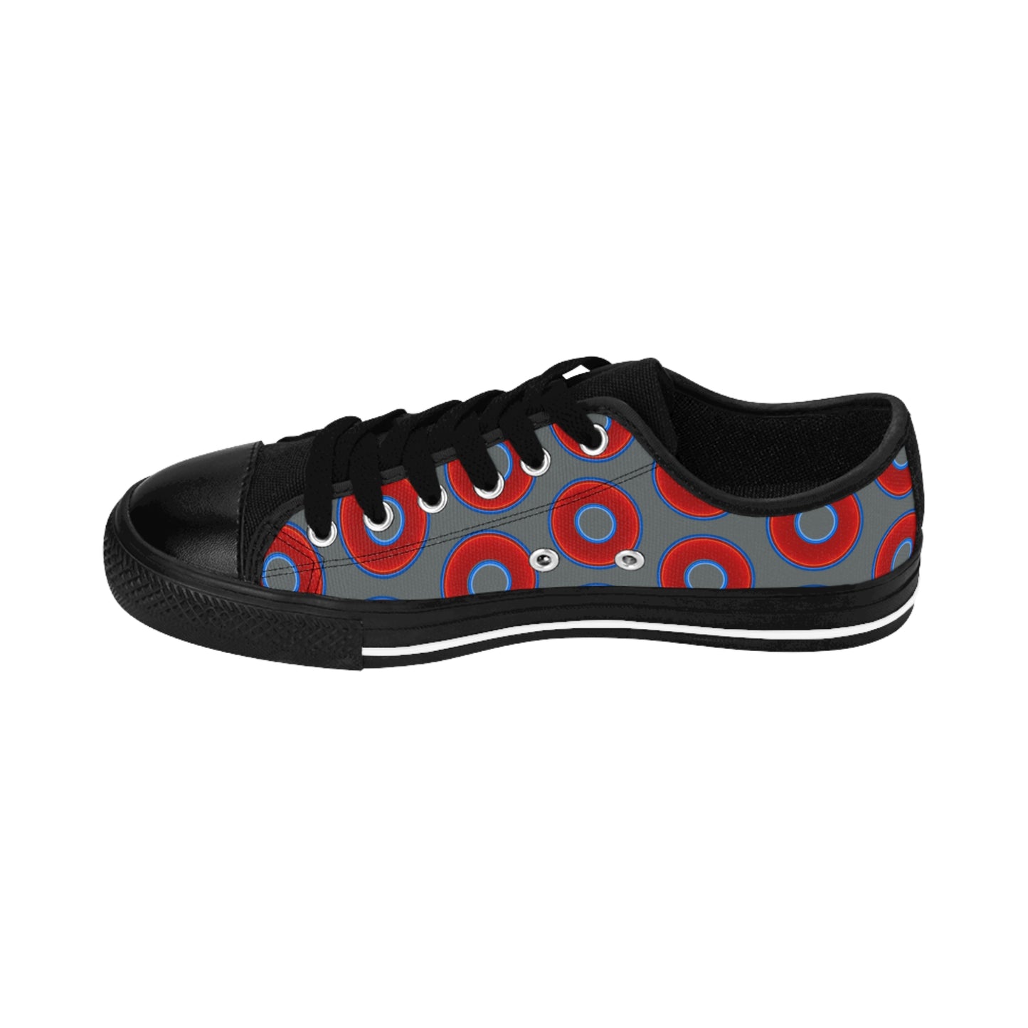 Women's Cushiony Convectors - Low Top - large red vivid donut print w/dark gray background