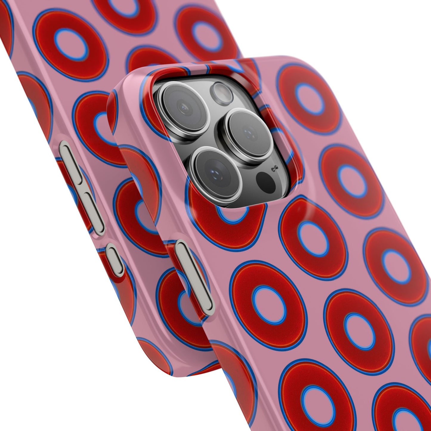 Lumpy Donut Snap Case - red vivid donut print w/pale magenta background