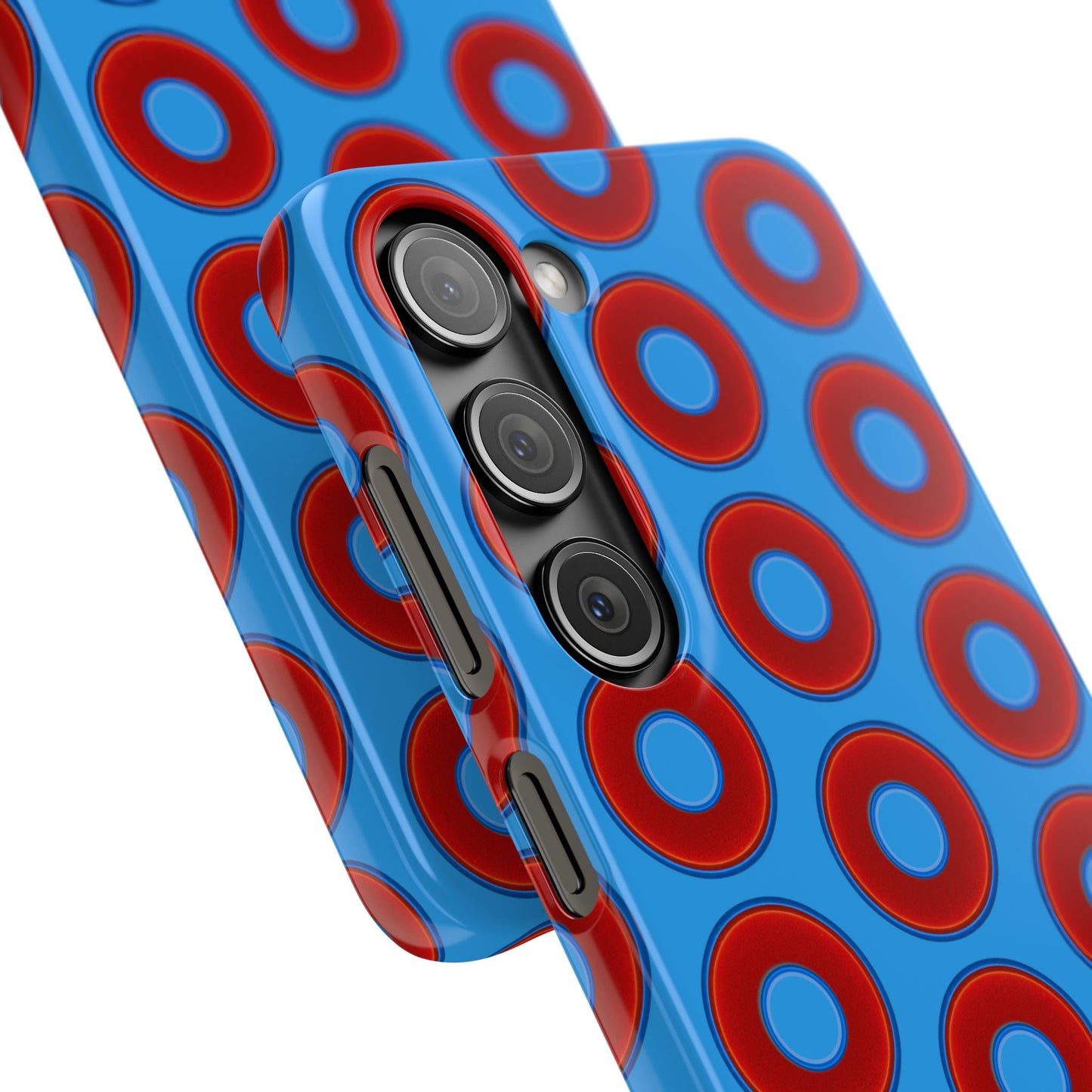 Lumpy Donut Snap Case - red vivid donut print w/sky royal blue background