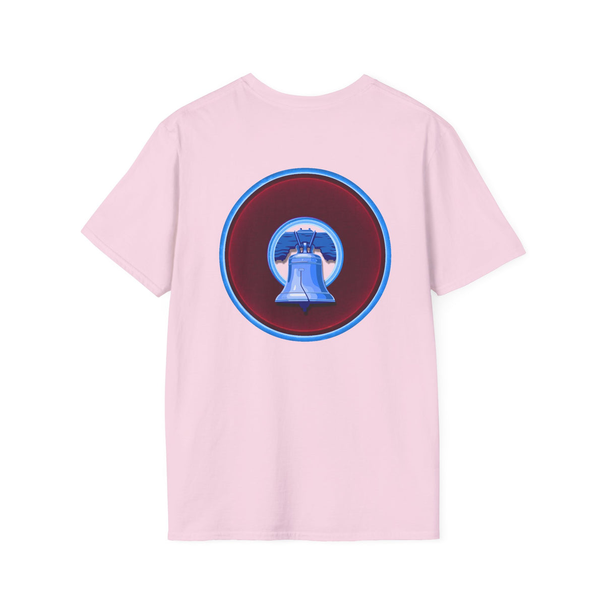 Classic Donut Tee - Unisex Soft-Style - "Brotherly Donuts Jawn" - vivid dark purple-red/light blue donut