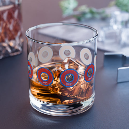 10oz Lumpy Rock Glass - "Our Lumpiest Rock Glass" - rustic red/blue donuts
