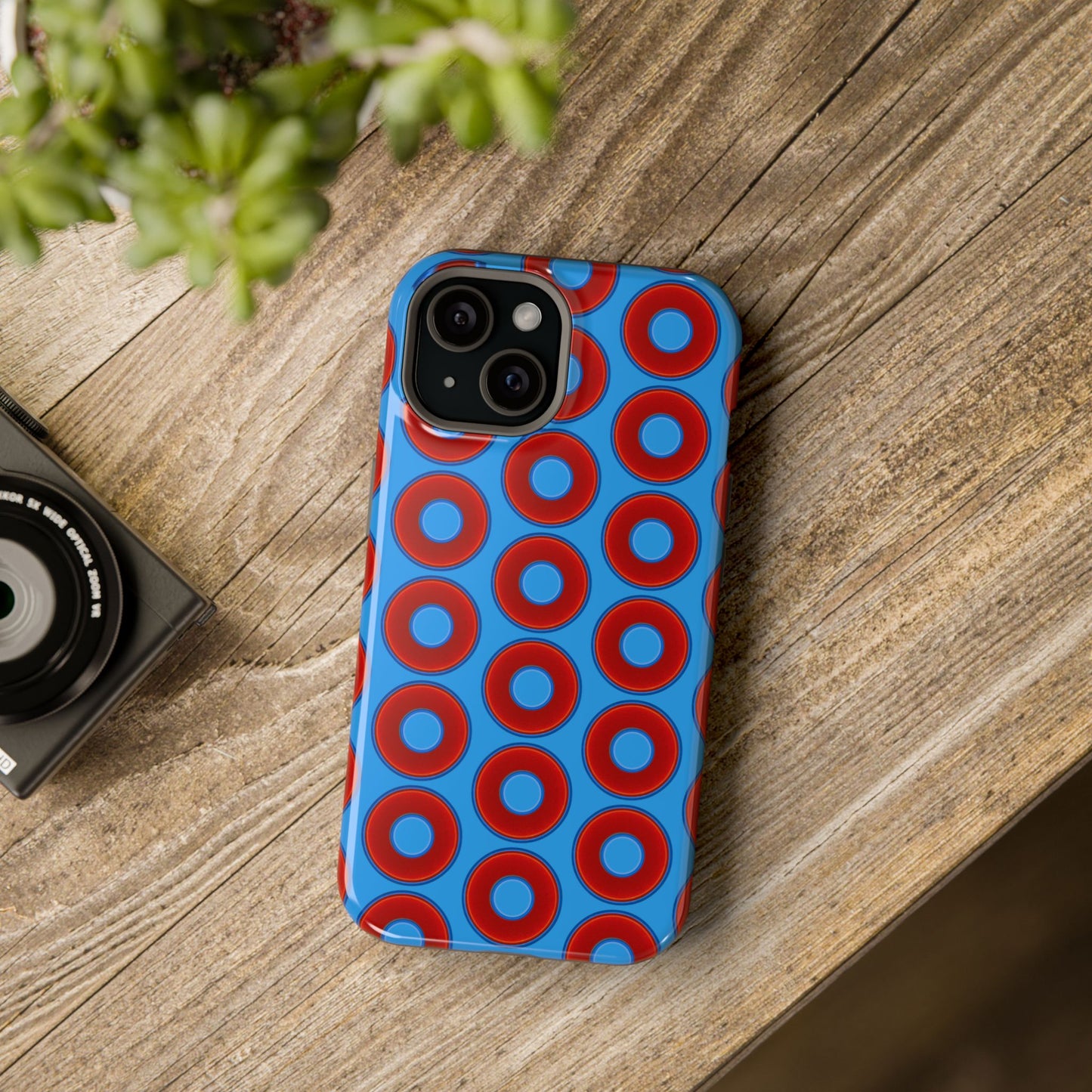 Magnetic Tough Donut Case - red vivid donut print w/sky royal blue background