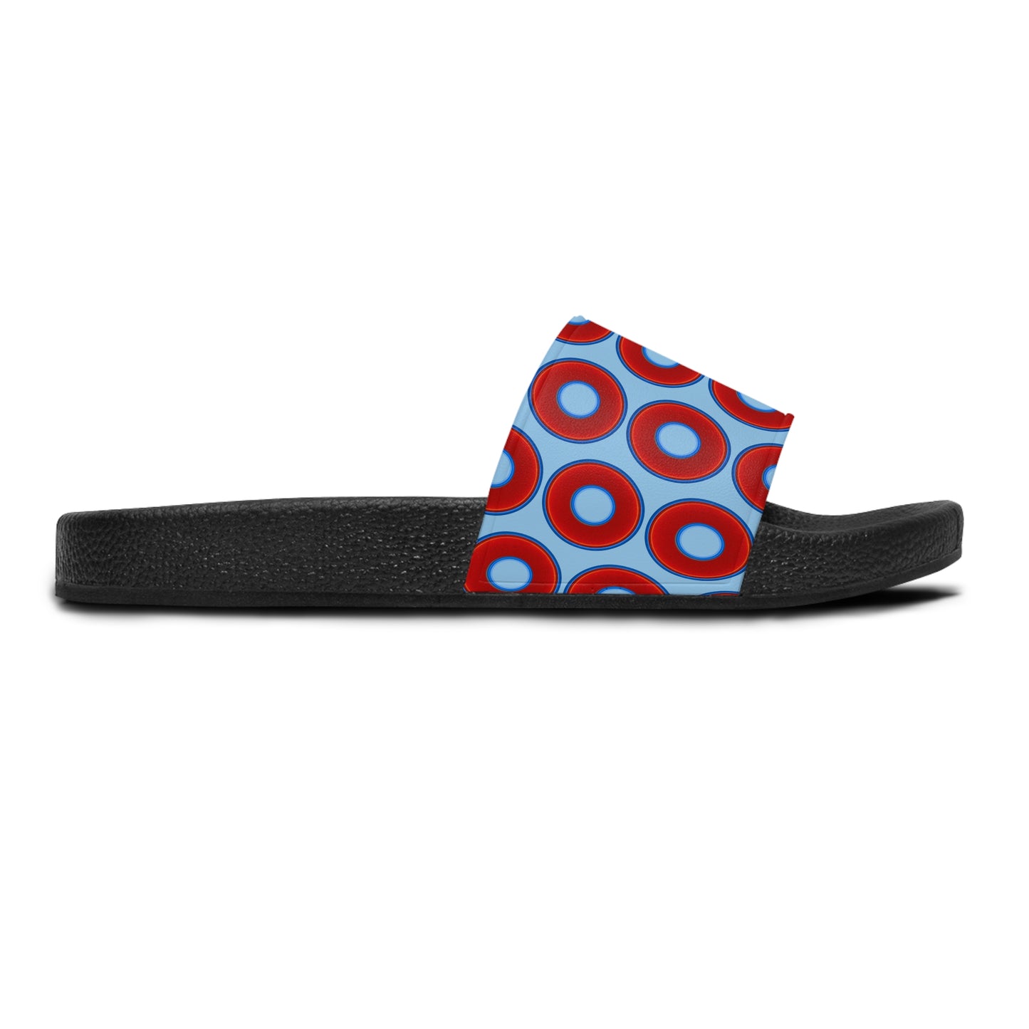 Lumpy Sandals - slip-ons - red vivid donuts w/sky blue background