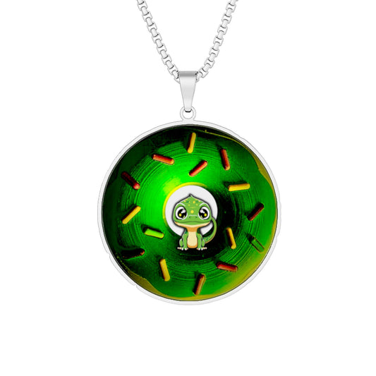 Lump's Heady Donut Necklace - 1" x 1" Stainless Steel Pendant - "Little Baby Rutherford" - green donut w/sprinkles