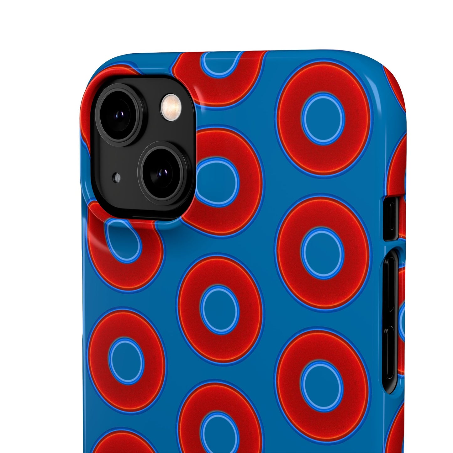 Lumpy Donut Snap Case - red vivid donut print w/wavy navy blue background