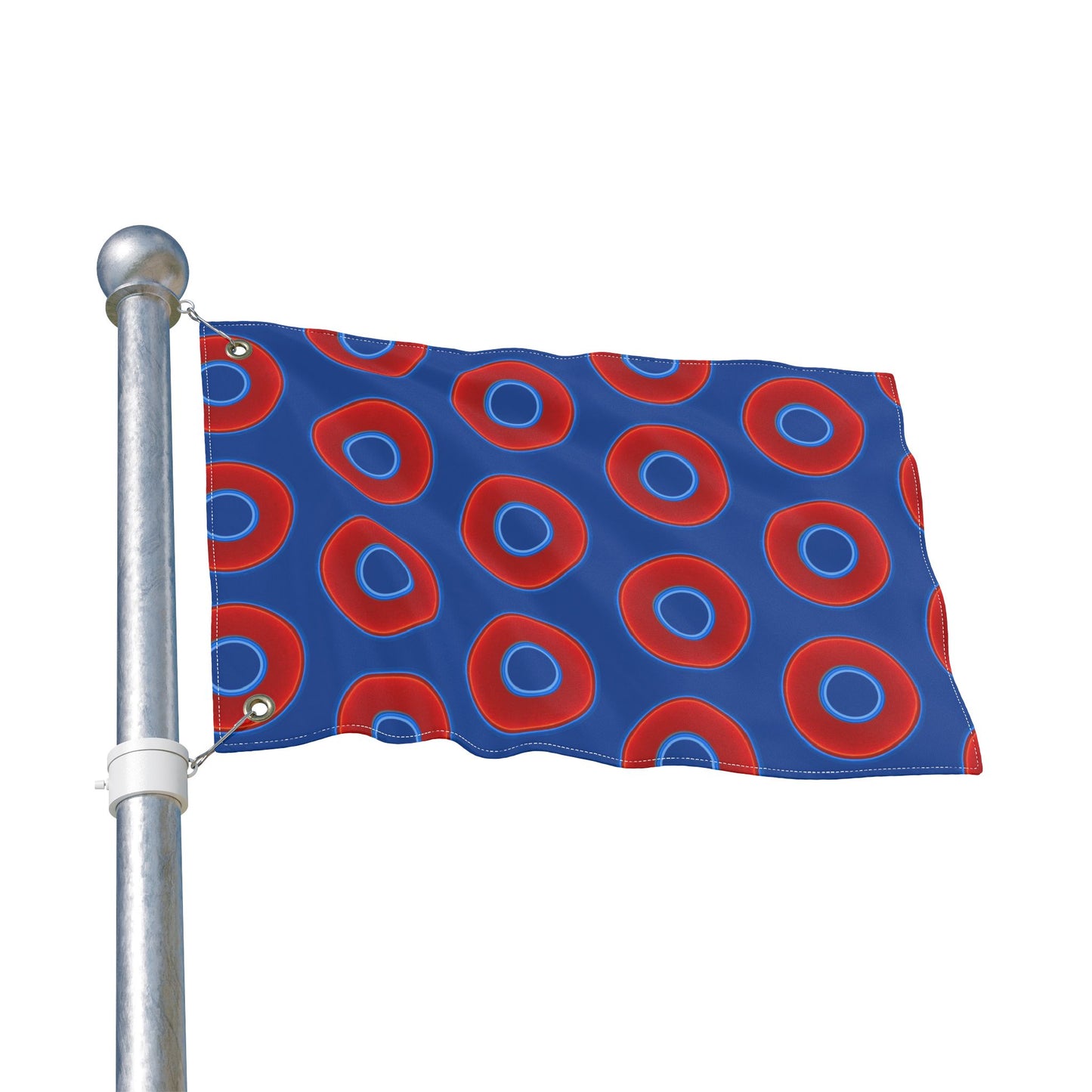 Lumpy Flagpole Sitters - Donut Flags [12" x 18"] - red vivid donut print w/dark blue background